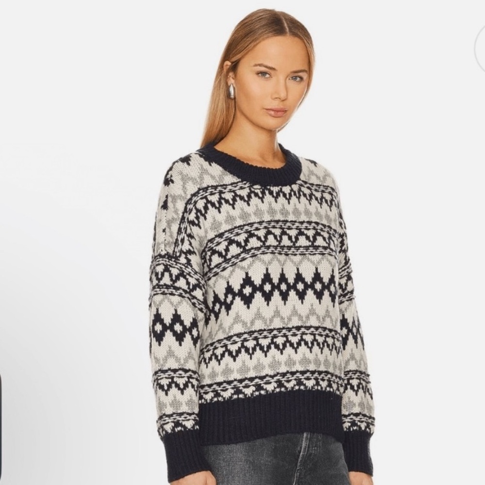 Favorite Daughter - Tis The Season Sweater - Blue, gray cream Fair Isle